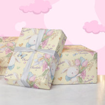 Söta Baby Bunny med blommor som anpassar Namn