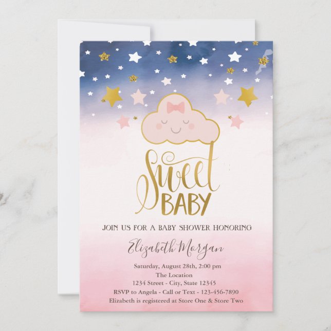 Söta Baby Cloud Stjärnor Baby Shower Inbjudningar (Framsida)