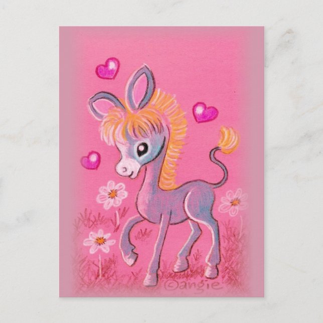 Söta Baby Donkey med hjärtan Vykort (Framsida)