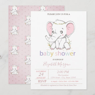 Söta Baby Elefant Ballonger Bebis Shower Inbjudningar