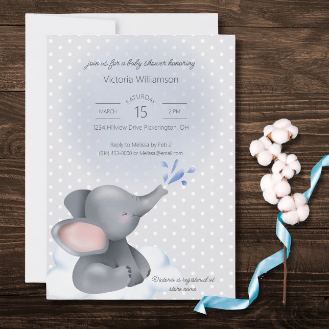 Söta Baby Elefant Bebis Shower Inbjudningar (Skapare uppladdad)