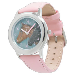 Söta baby-hästar svartfolie, kastanjal, porträtt armbandsur