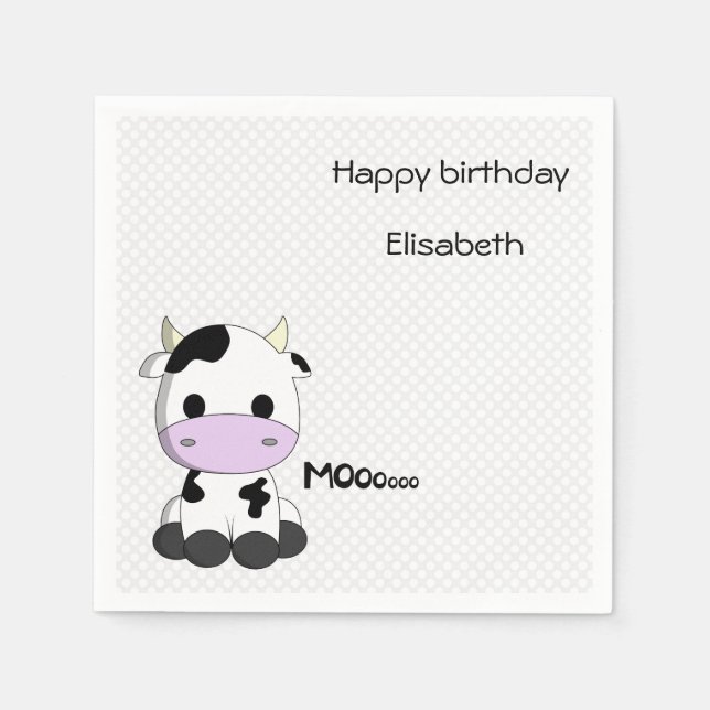 Söta baby-kon på polka dots-flickfödelsedag pappersservett (Framsidan)