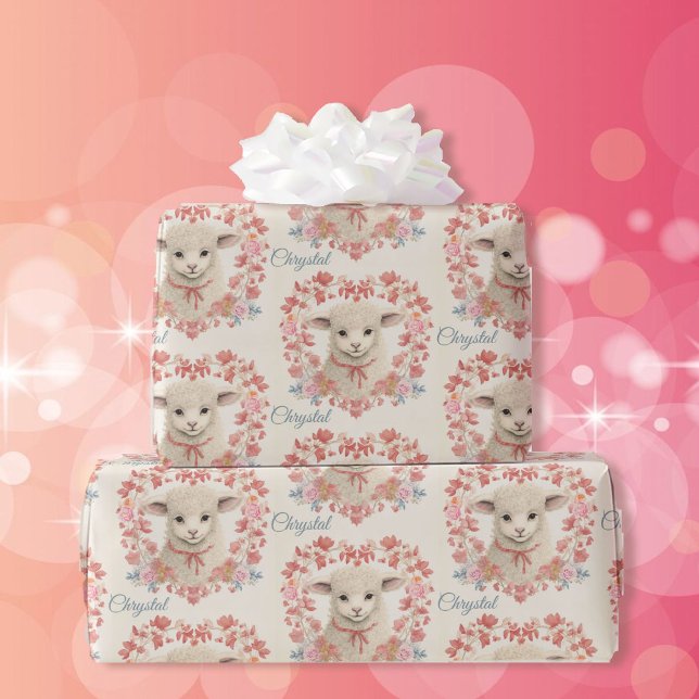 Söta Baby Lamb Lägg till barnets Namn Vår Presentpapper (Skapare uppladdad)