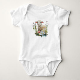 Söta Baby Lamb med blommor T Shirt