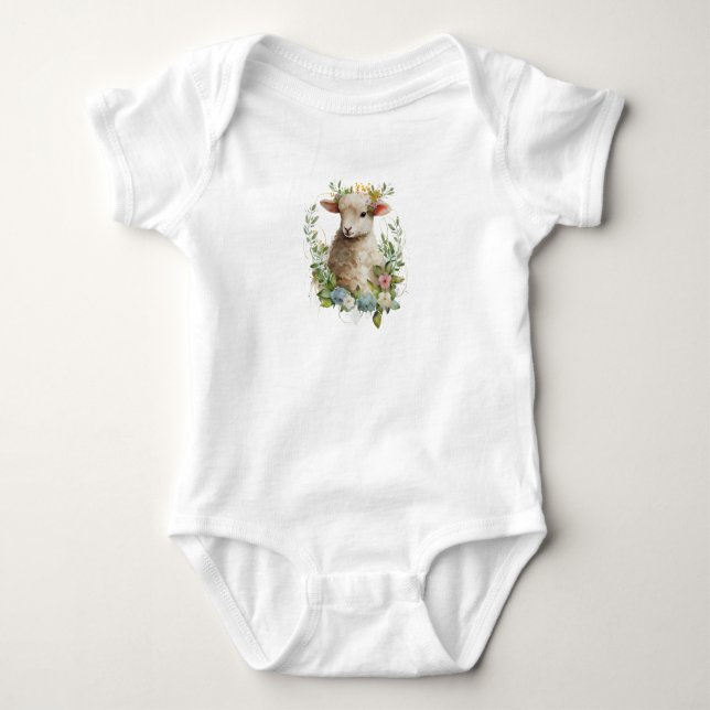 Söta Baby Lamb med blommor T Shirt (Framsida)