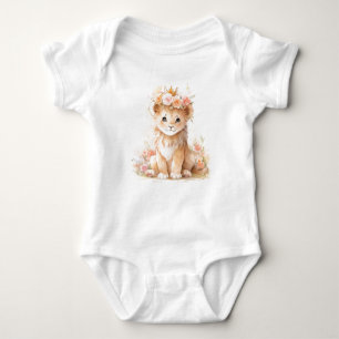 Söta Baby Lejona Lioness Unge med blommor T Shirt