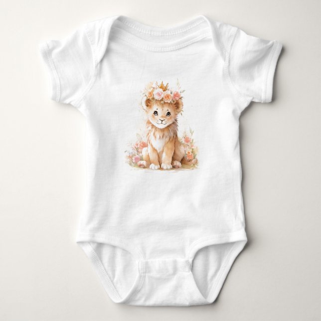 Söta Baby Lejona Lioness Unge med blommor T Shirt (Framsida)