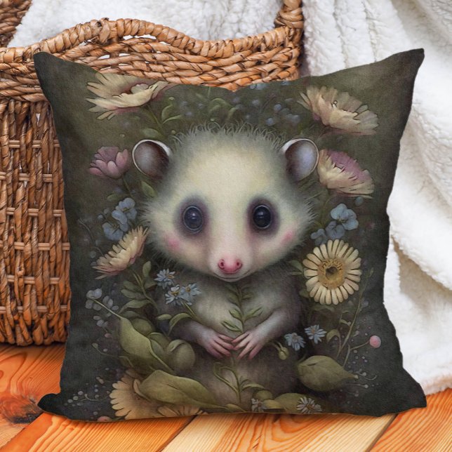 Söta baby opossum skogsbarnkammare kudde (Baby possum woodland nursery pillow)