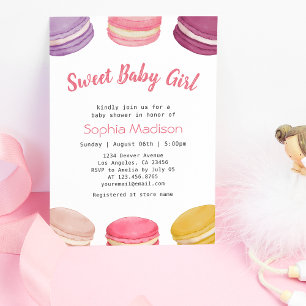Söta Baby Rosa Macarons Dessert Flicka Shower Inbjudningar