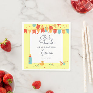 Söta Baby Shower Gula Röda Teal Flaggor Konfetti Pappersservett
