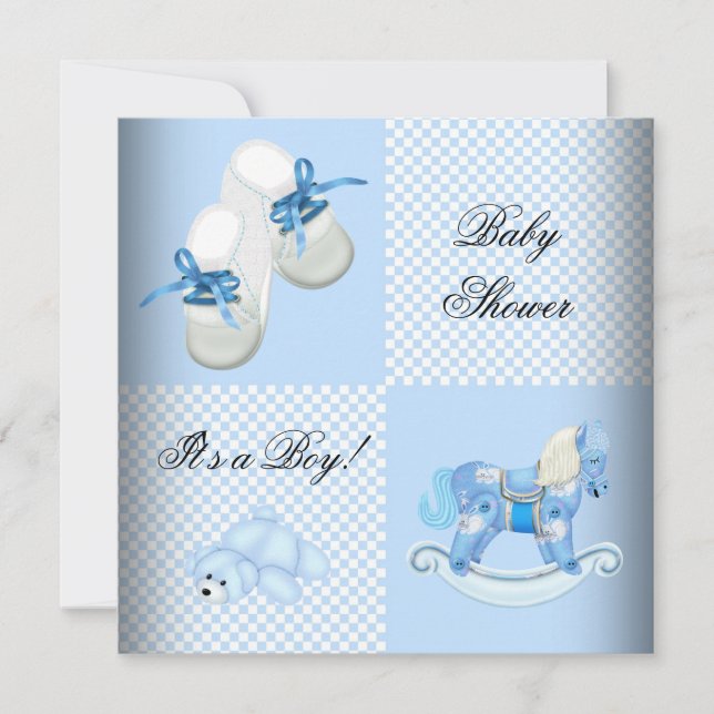 Söta Baby Shower Pojke Baby Blå Strumpstövlar skor Inbjudningar (Framsida)
