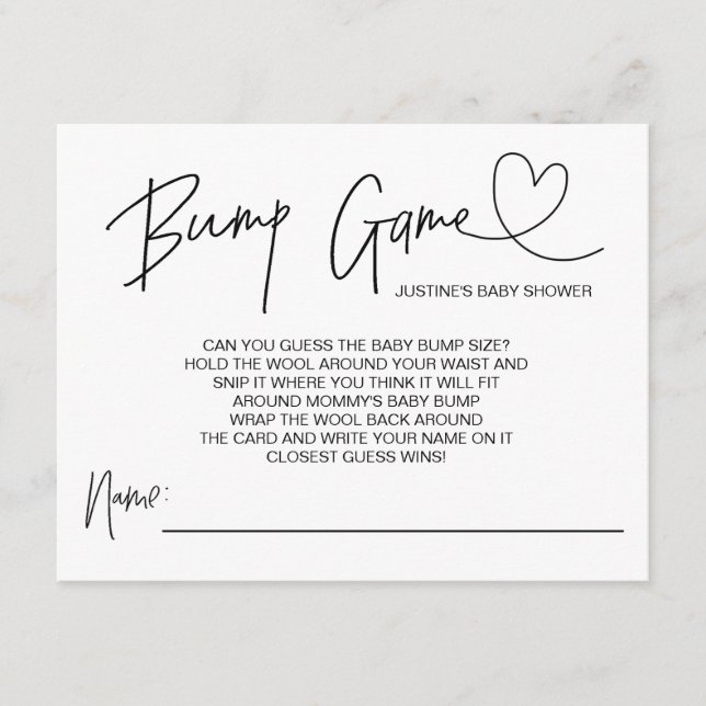 Söta Baby Shower Spel Baby Bump Gissa Kort Hjärta (Framsida)