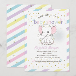 Söta Babyelefantar Stjärnor Bebisduschen Inbjudningar