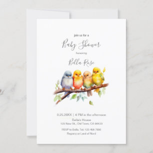 Söta babyfåglar på trädgren Baby Shower Inbjudningar