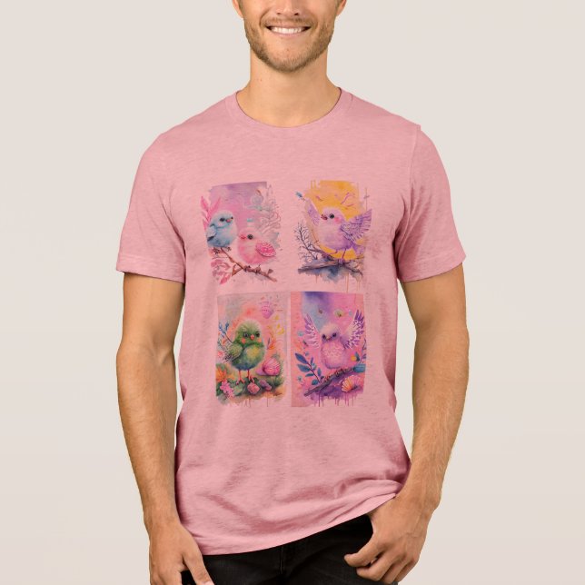 Söta babyfåglar pastell i penseldrag t shirt (Framsida)