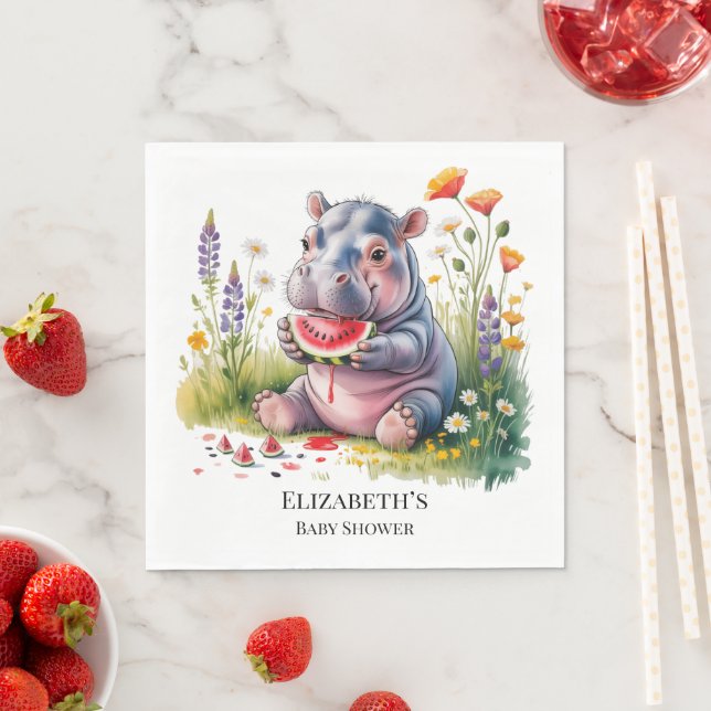 Söta babyflodhäst-vattenmelon-bebisfest pappersservett (Insitu)