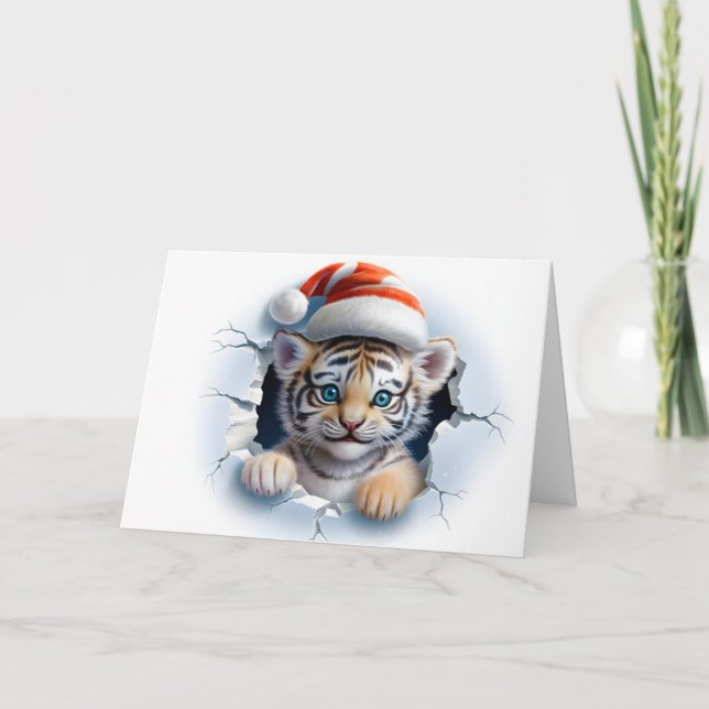 Söta Babyjul Djur 3D Tiger Hälsning Kort (Framsida)