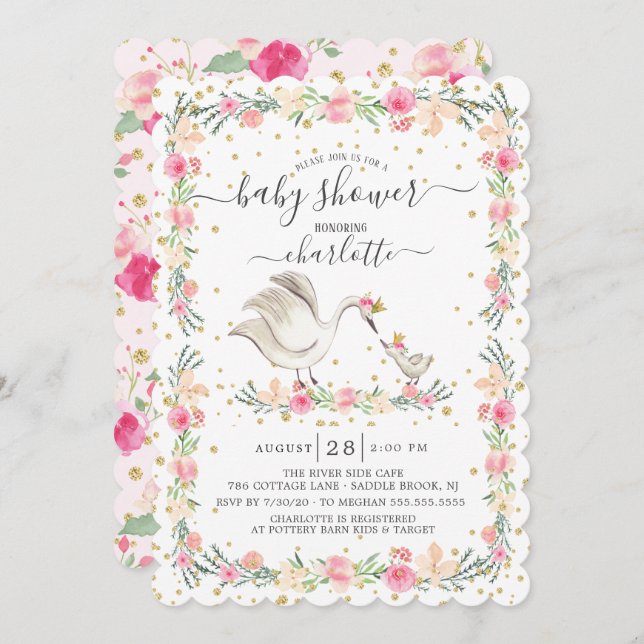 Söta babyskor för Mamma och Baby Svan Inbjudningar (Fram/baksida)