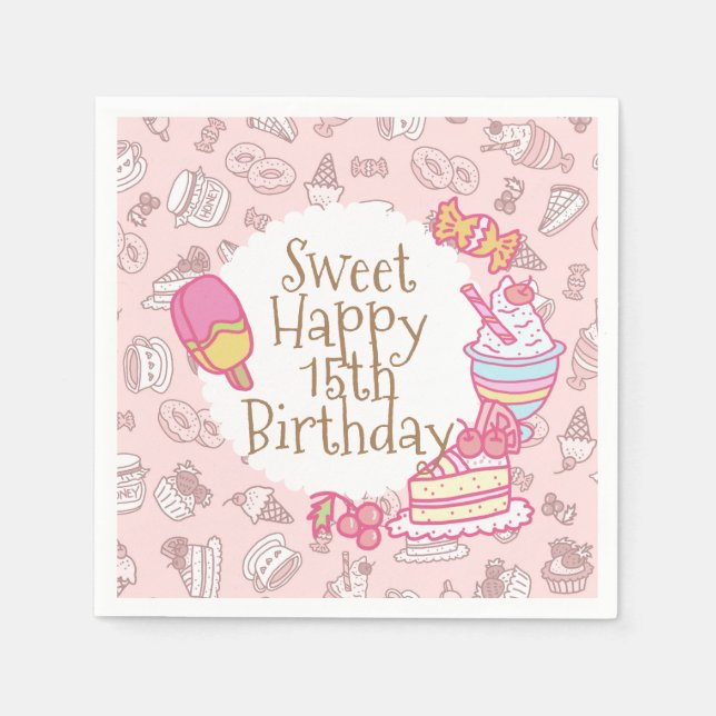 Söta bakverk och drycker persikor pappersservett (Framsidan)