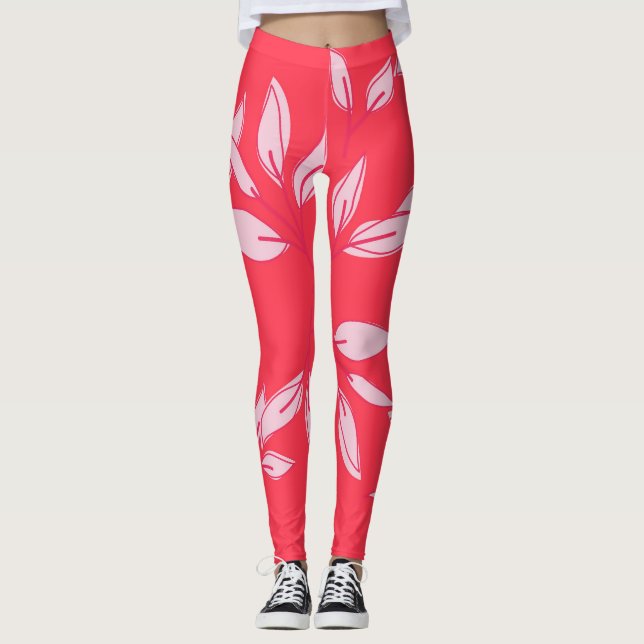 Söta baljväxter, modern rosa lämna mönster leggings (Framsida)