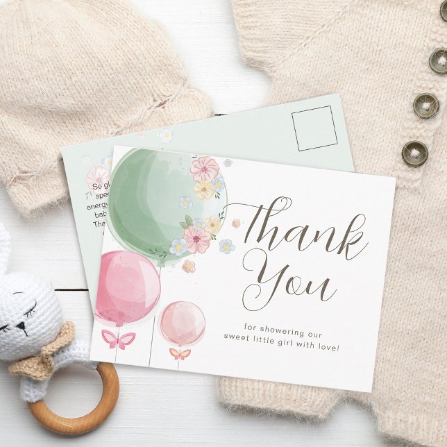 Söta ballonger | Bebis shower tackkort Vykort (Cute Balloons | Baby Shower Thank You Postcard)