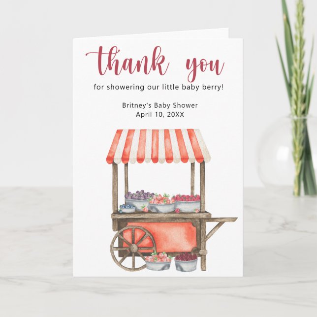 Söta bär baby shower - tack kort (Framsida)