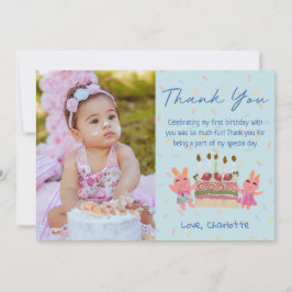 Söta bär söta kaniner | Blå födelsedagsfoto Tack Kort