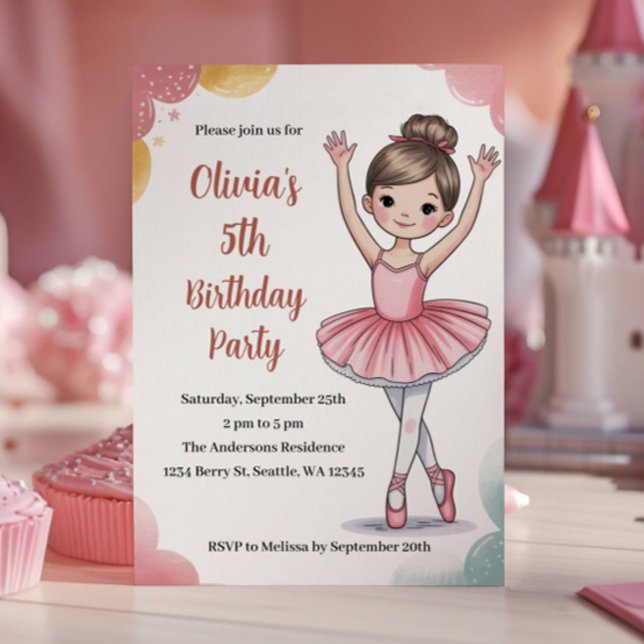 Söta Barn Ballerina 5-års Födelsedagsfest Inbjudningar (Skapare uppladdad)