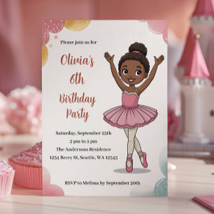 Söta Barn Ballerina Födelsedag Inbjudningar