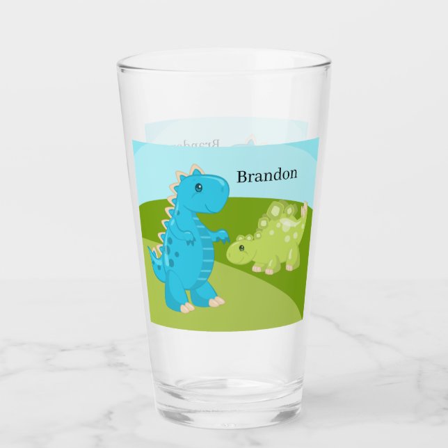 Söta barn, dinosaur, lägg till namn Glass Glaskopp (Framsida)