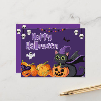 Söta barn Glad Halloween svart katt Vykort