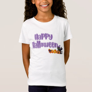 Söta barn glädjer sig åt Halloween svart katt T Shirt
