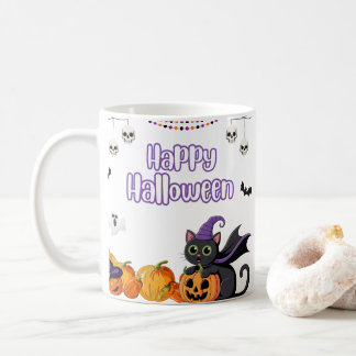 Söta barn glädjer sig åt Halloween svarta katter Kaffemugg