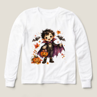Söta Barn Halloween Vampyr Pojke Akvarell Pumpa T Shirt