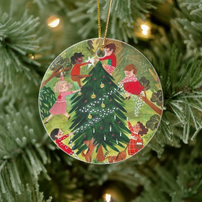 Söta barn julgran illustration julgransprydnad keramik (Träd)