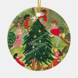 Söta barn julgran illustration julgransprydnad keramik