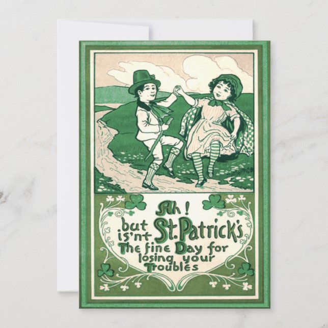 Söta barn Leprechaun Shamrock Dansar Inbjudningar (Framsida)