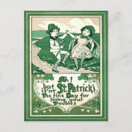 Söta barn Leprechaun Shamrock Dansar Vykort