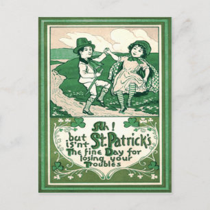 Söta barn Leprechaun Shamrock Dansar Vykort