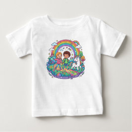 Söta barn och enhörning regnbåge magisk äventyr T- T Shirt
