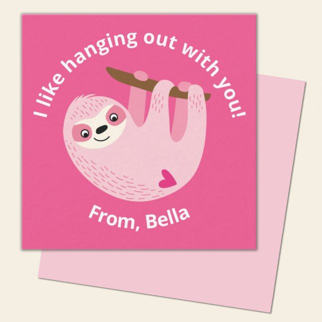 Söta barn rosa sengångare Alla hjärtans dag Anteckningskort (A cute pink sloth mini Valentine is so fun for a school classroom valentine exchange)