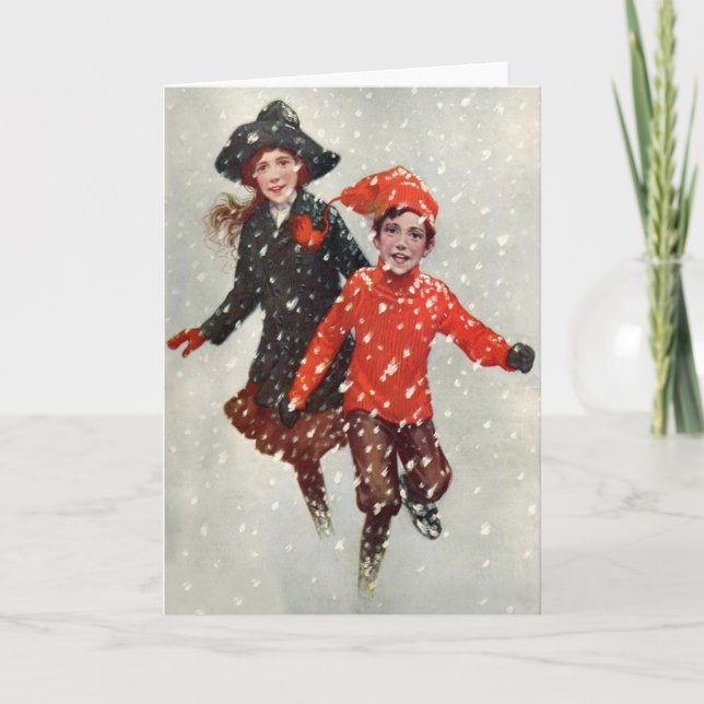 Söta barn som leker i snön helgkort (Framsida)