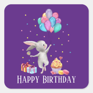 Söta barn unisex Birthday bunny Fyrkantigt Klistermärke
