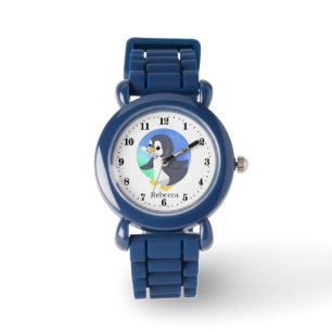Söta barn unisex penguin älskare add namn armbandsur