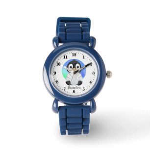 Söta barn unisex penguin älskare add namn armbandsur