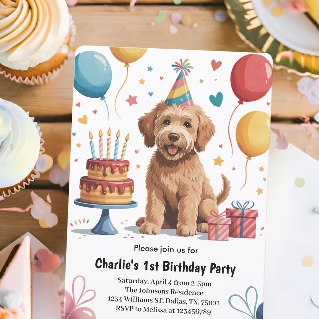 Söta Barn Valp Hund 1-års Födelsedagsfest Inbjudningar (Skapare uppladdad)