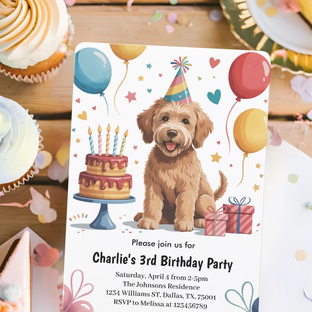 Söta Barn Valp Hund 3-års Födelsedagsfest Inbjudningar (Skapare uppladdad)