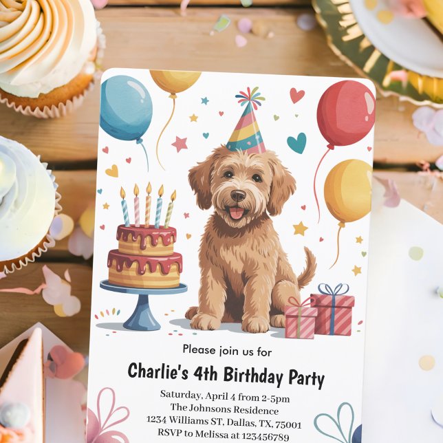 Söta Barn Valp Hund 4-års Födelsedagsfest Inbjudningar (Skapare uppladdad)