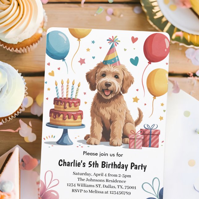 Söta Barn Valp Hund 5-års Födelsedagsfest Inbjudningar (Skapare uppladdad)